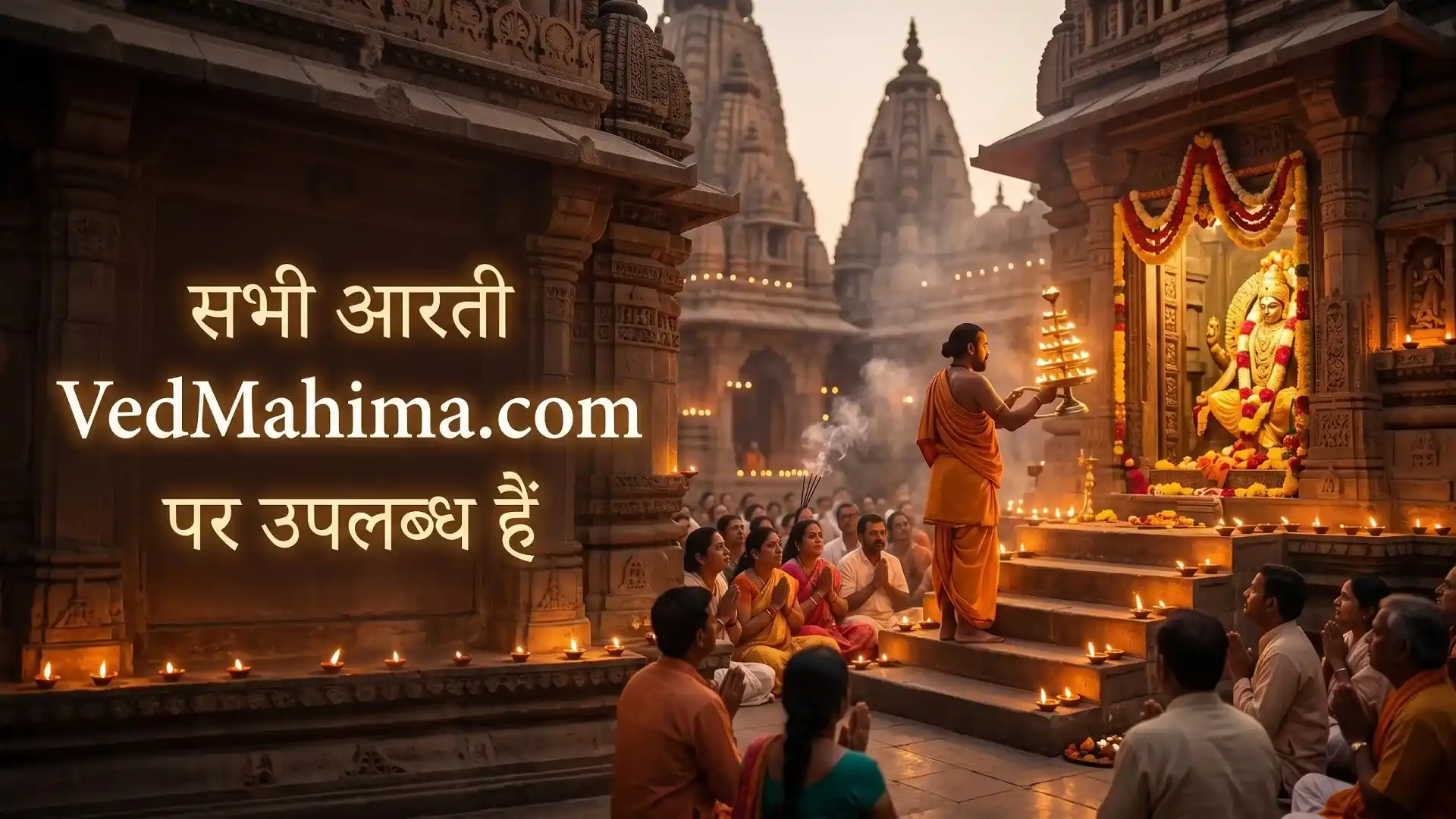 Devotees performing aarti with incense and lamps